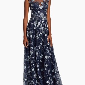 Elegant Navy Floral Evening Gown